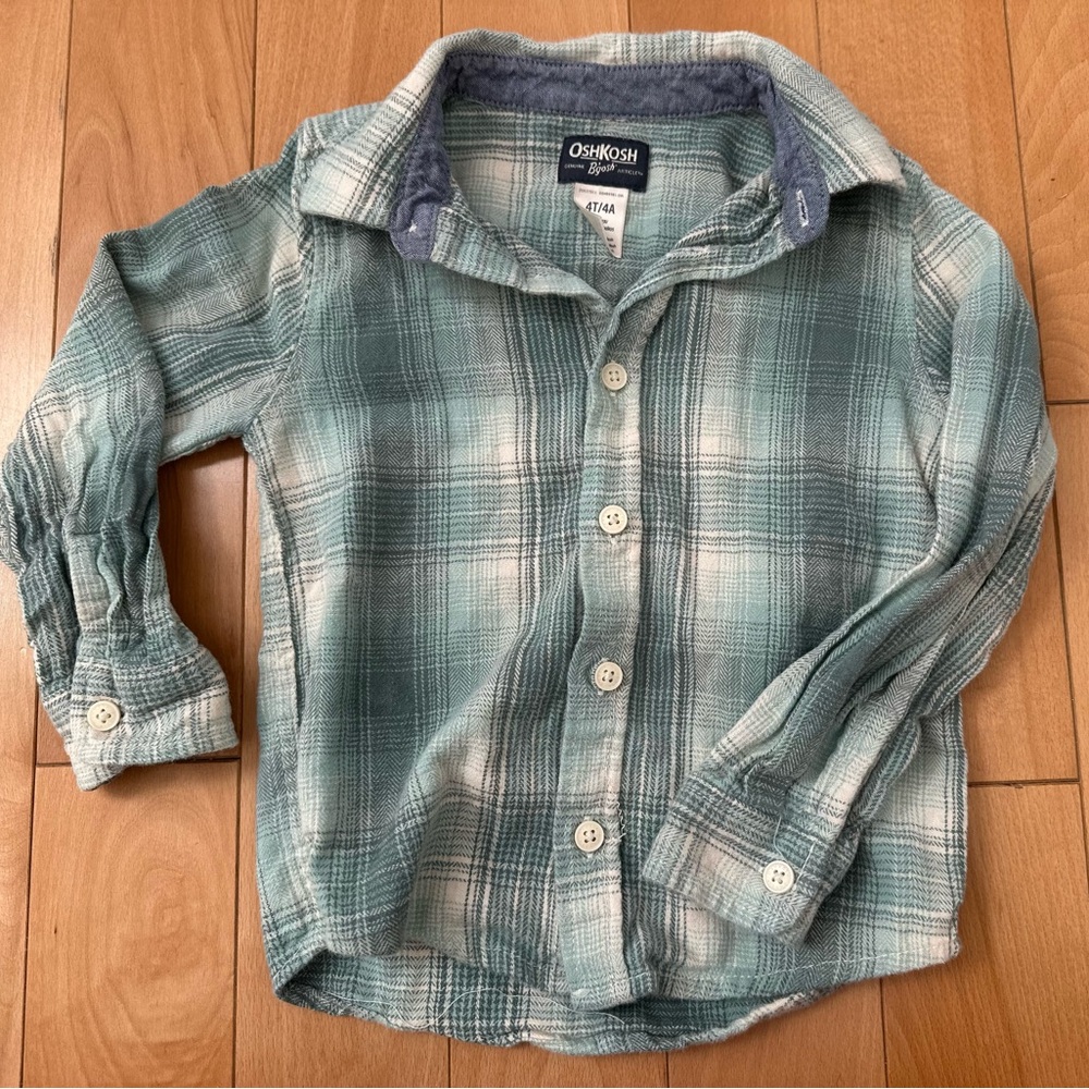 Oshkosh B'gosh Toddler Boys green Plaid Long Sleeve Button Down Shirt 4T